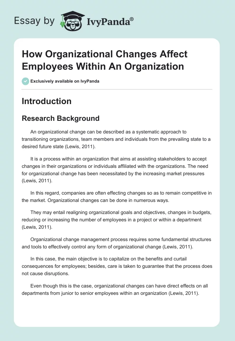 How Organizational Changes Affect Employees Within An Organization. Page 1