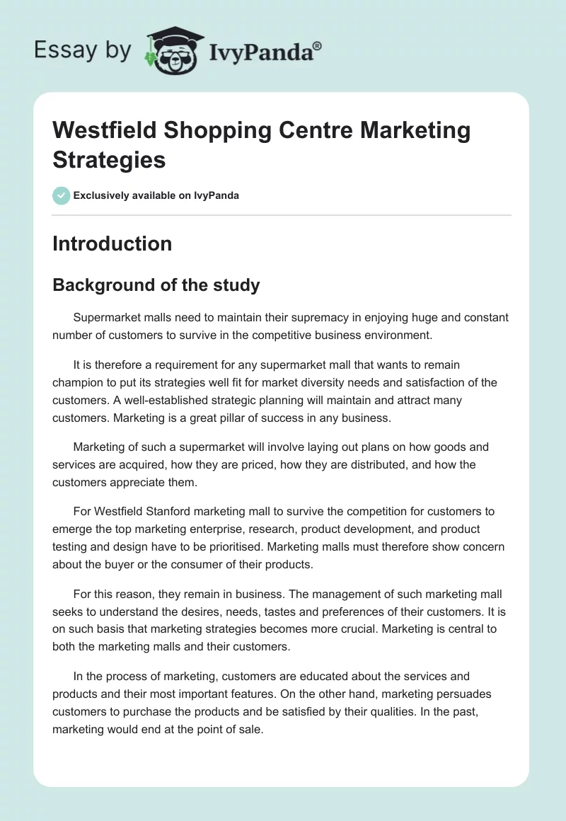 Westfield Shopping Centre Marketing Strategies. Page 1