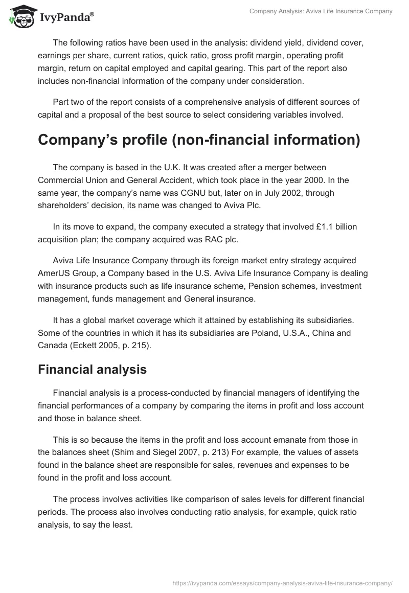 Company Analysis: Aviva Life Insurance Company. Page 2
