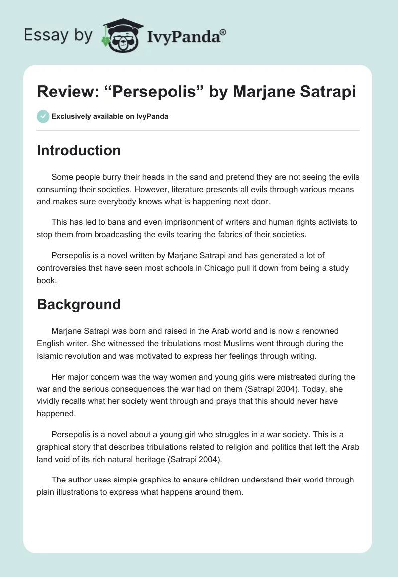 Review: “Persepolis” by Marjane Satrapi. Page 1