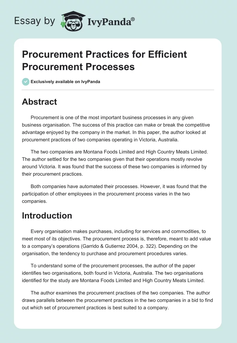 Procurement Practices for Efficient Procurement Processes. Page 1