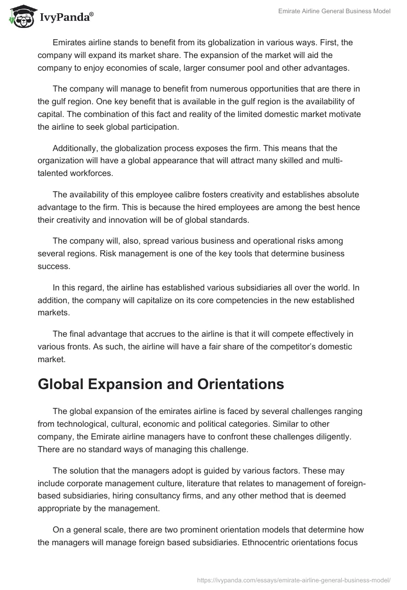 Emirate Airline General Business Model. Page 3