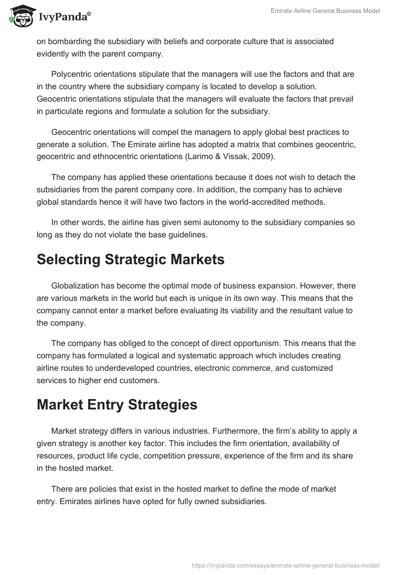 Emirate Airline General Business Model. Page 4
