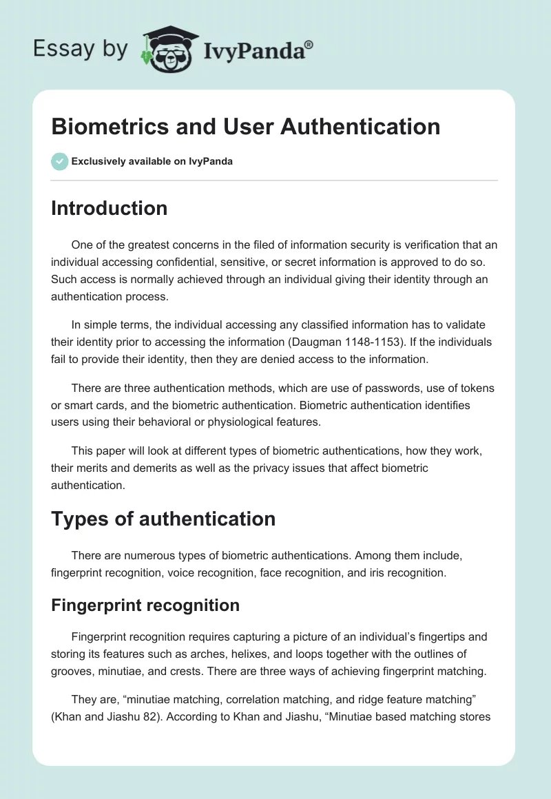 Biometrics and User Authentication. Page 1