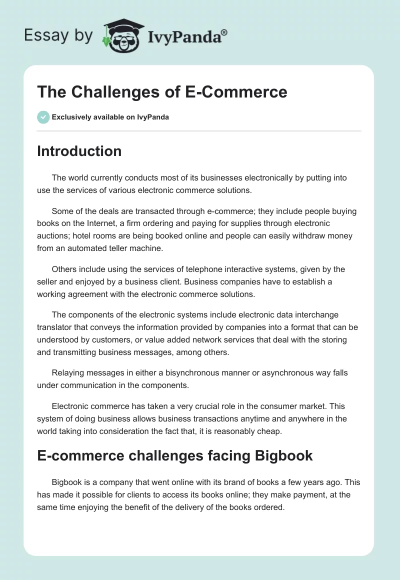 The Challenges of E-Commerce. Page 1