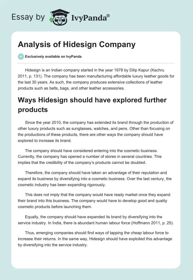Analysis of Hidesign Company. Page 1