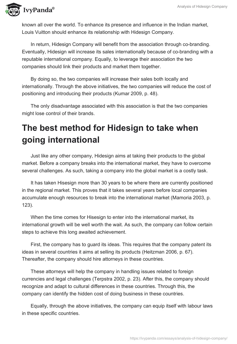 Analysis of Hidesign Company. Page 3