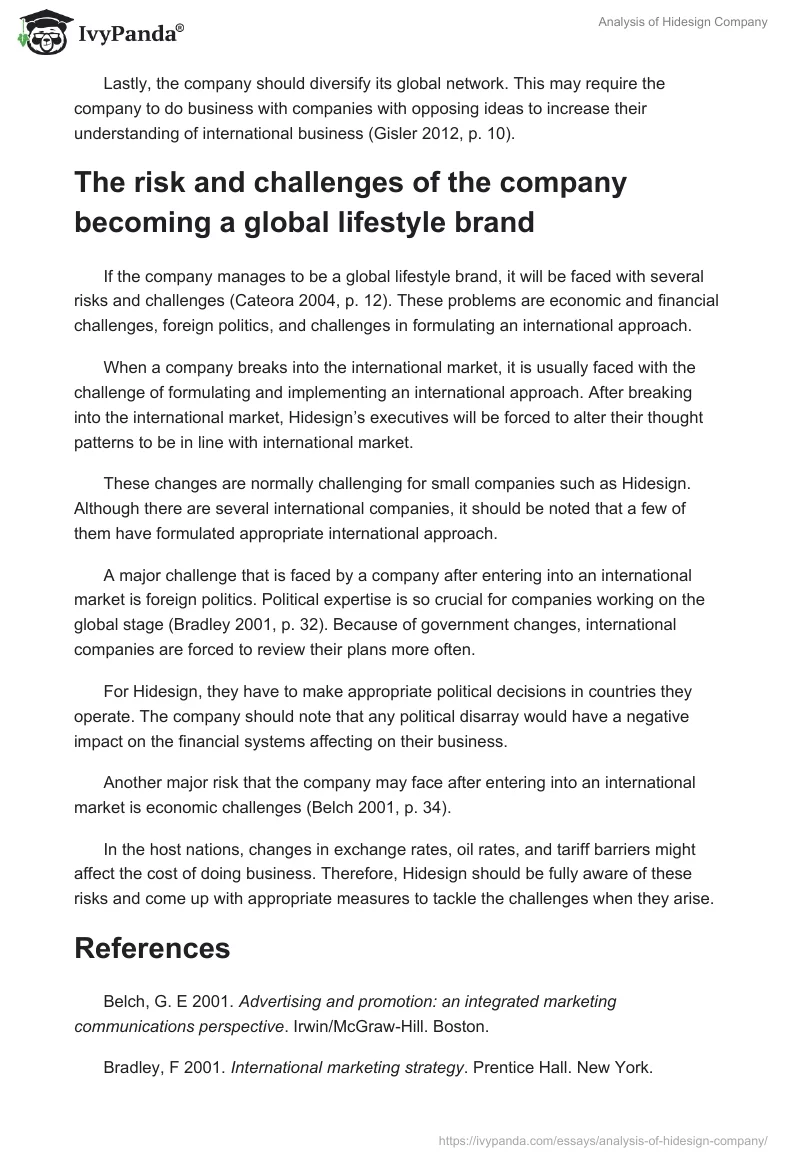Analysis of Hidesign Company. Page 4