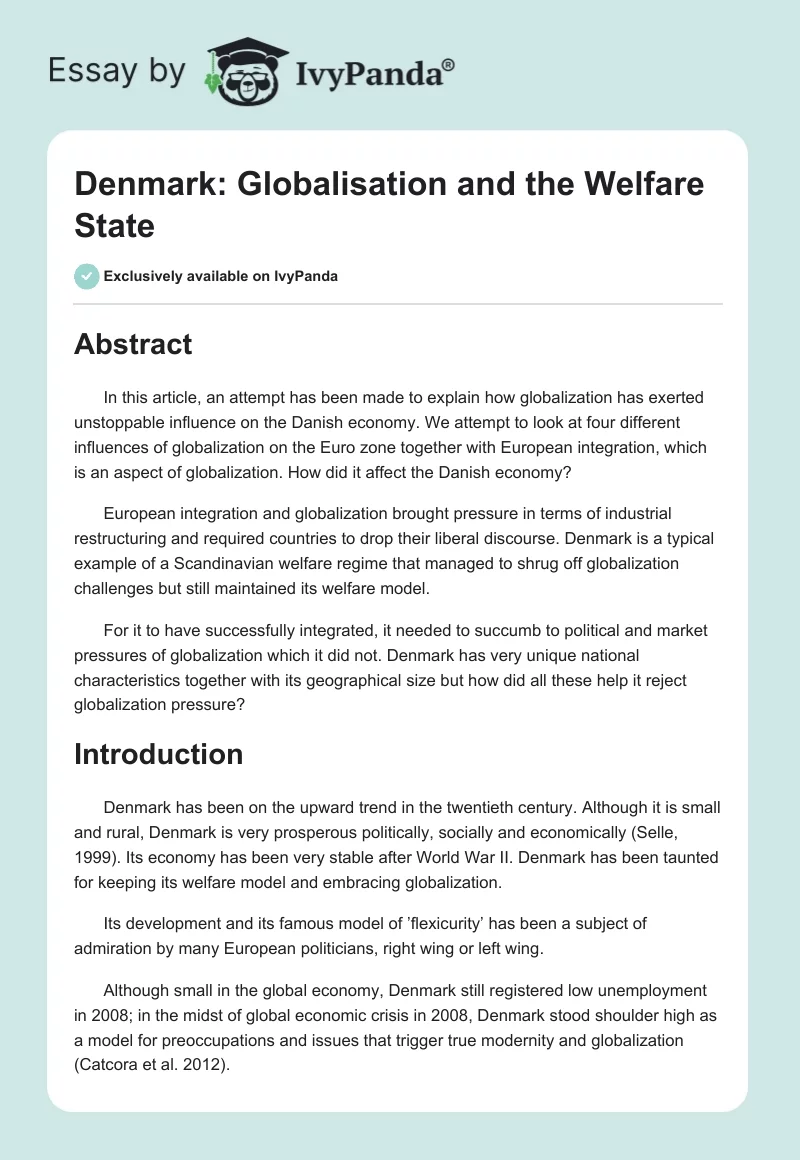 Denmark: Globalisation and the Welfare State. Page 1