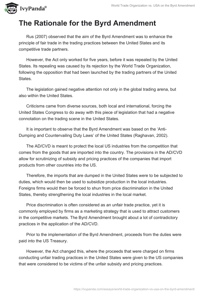 World Trade Organization vs. USA on the Byrd Amendment. Page 3