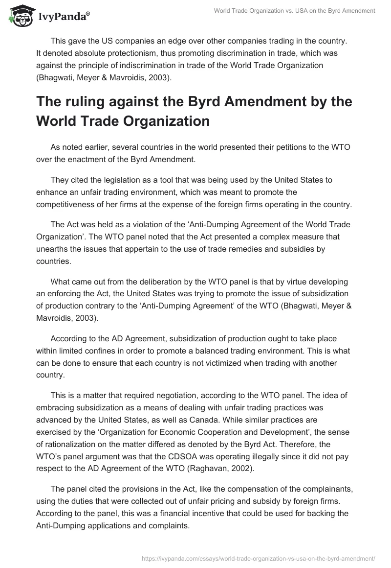 World Trade Organization vs. USA on the Byrd Amendment. Page 4