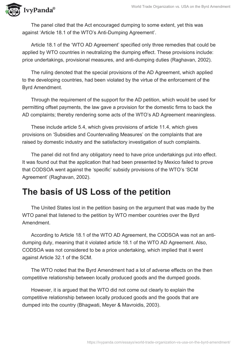 World Trade Organization vs. USA on the Byrd Amendment. Page 5