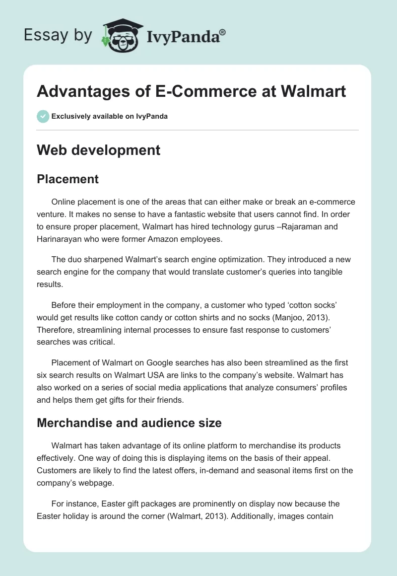 Advantages of E-Commerce at Walmart. Page 1