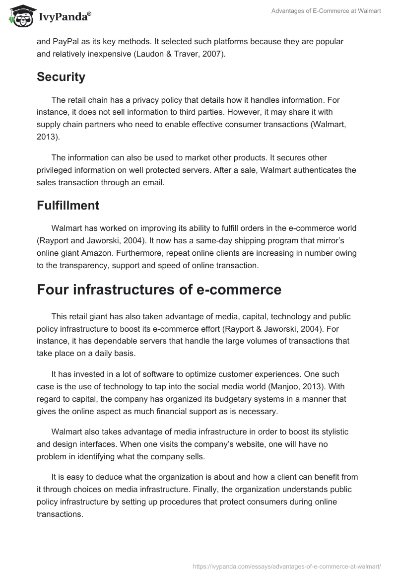 Advantages of E-Commerce at Walmart. Page 3