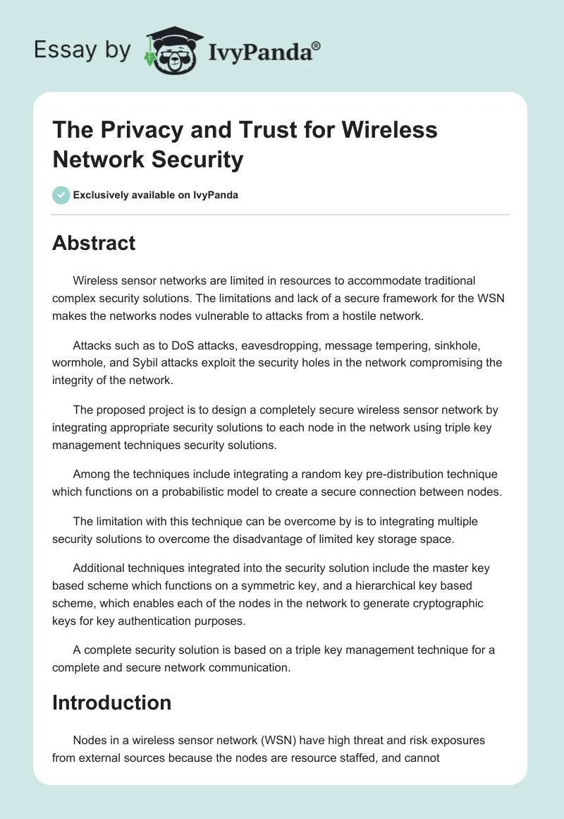 The Privacy and Trust for Wireless Network Security. Page 1