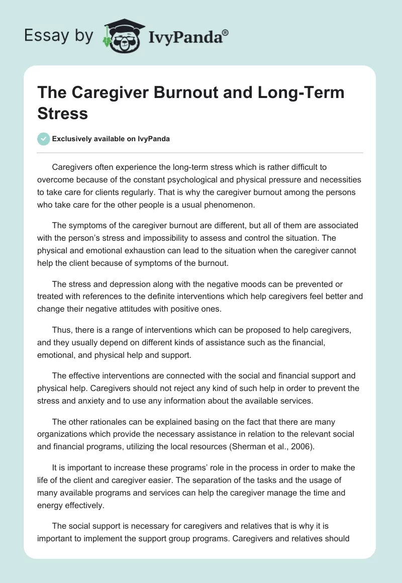 The Caregiver Burnout and Long-Term Stress. Page 1