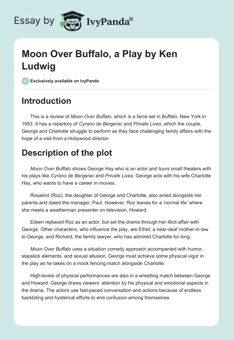 "Moon Over Buffalo," a Play by Ken Ludwig. Page 1