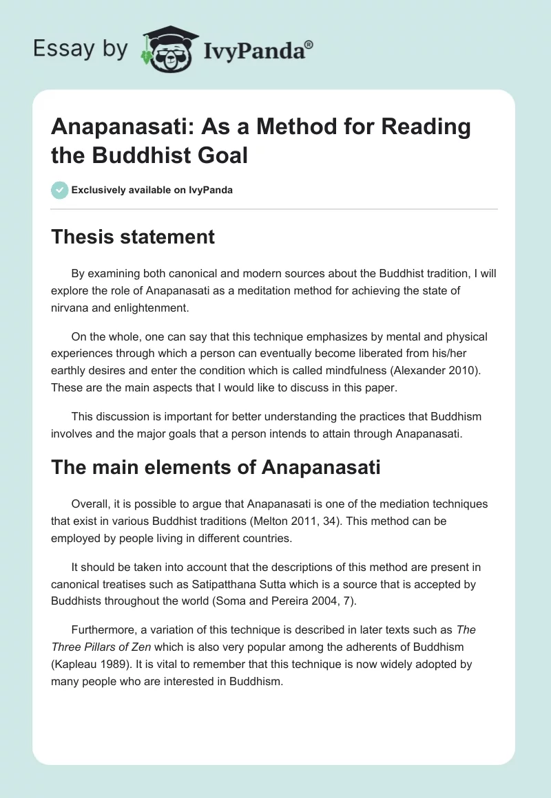 Anapanasati: As a Method for Reading the Buddhist Goal. Page 1