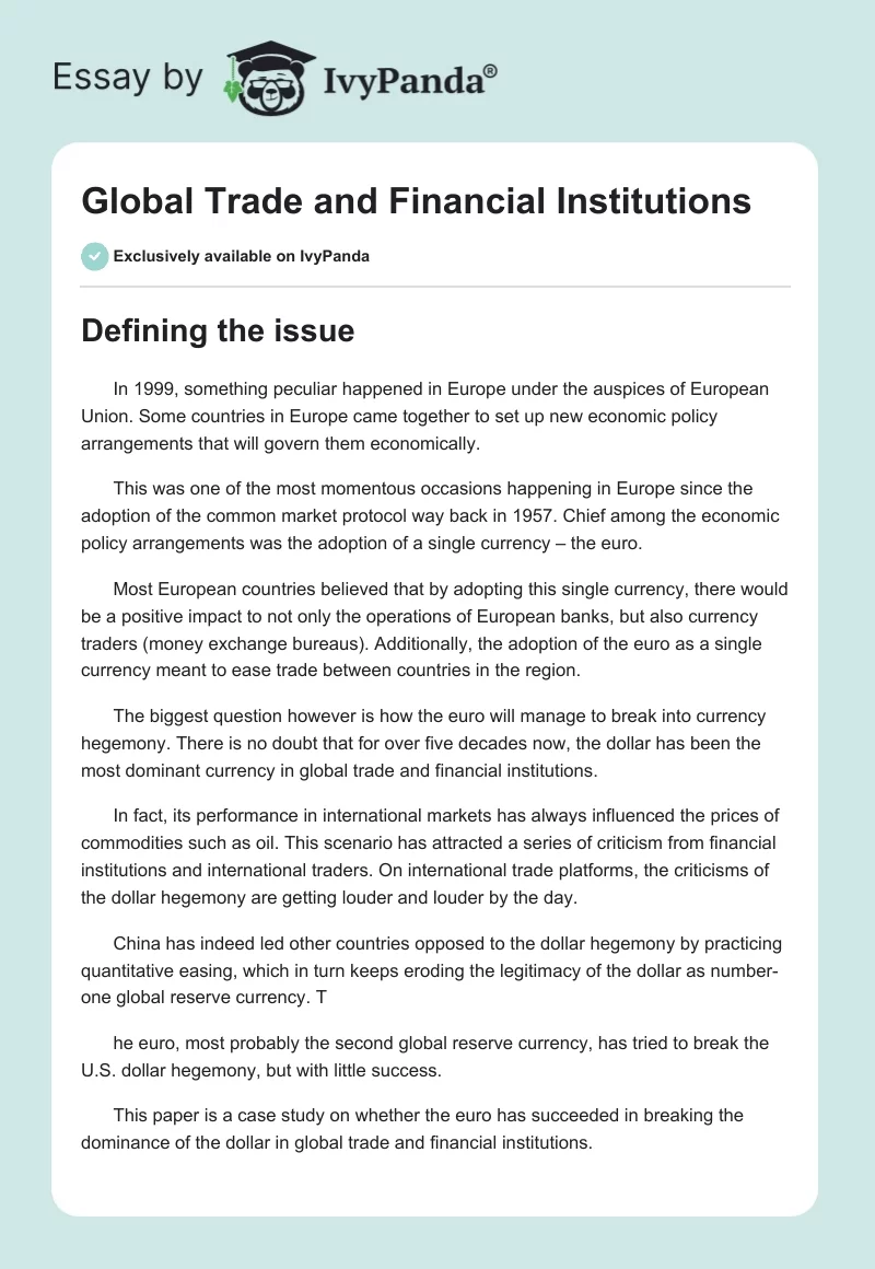 Global Trade and Financial Institutions. Page 1