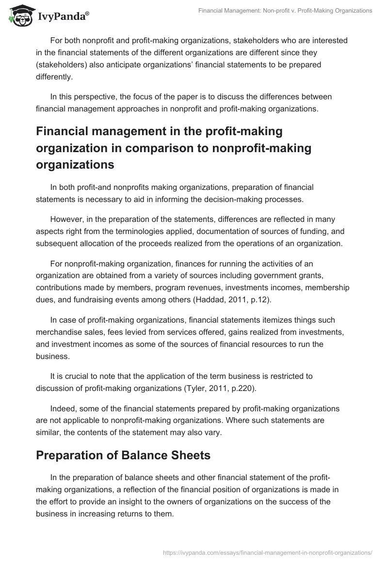 Financial Management: Non-profit v. Profit-Making Organizations. Page 2