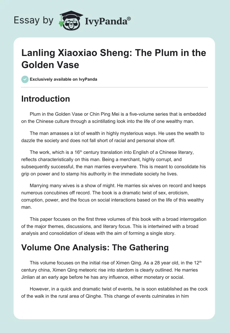 Lanling Xiaoxiao Sheng: The Plum in the Golden Vase. Page 1