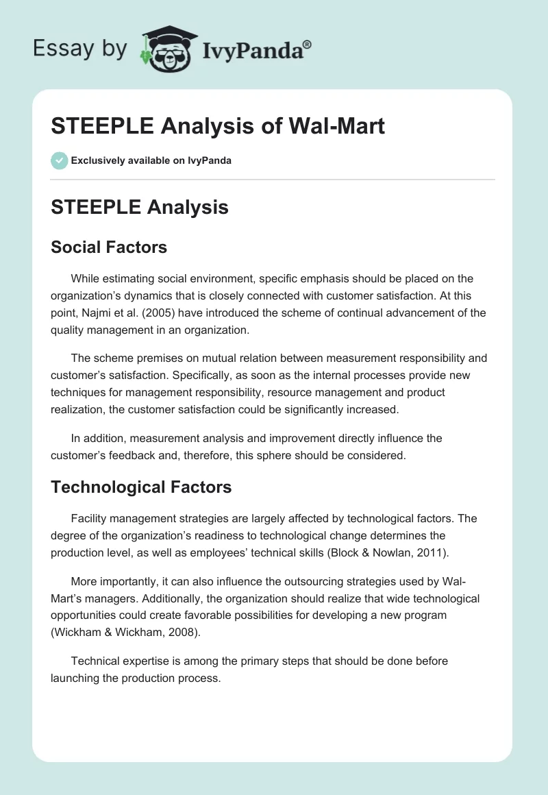 STEEPLE Analysis of Wal-Mart. Page 1