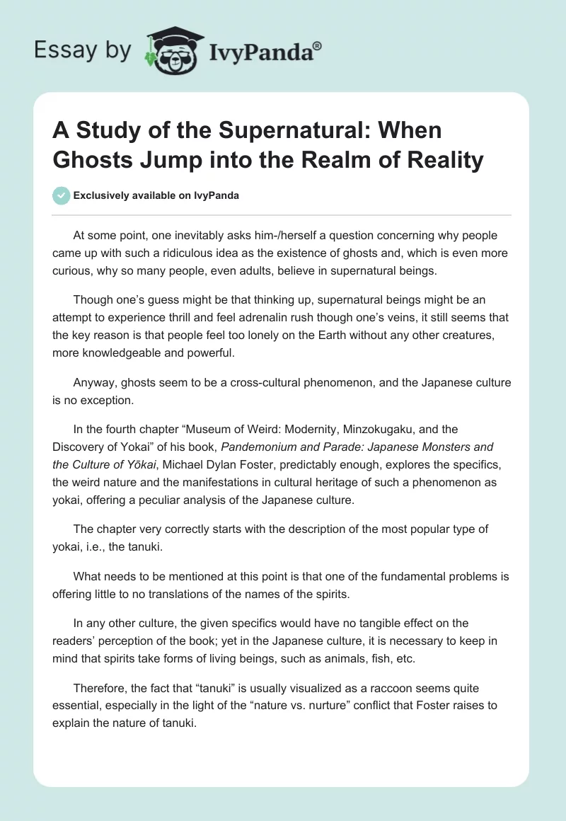 A Study of the Supernatural: When Ghosts Jump into the Realm of Reality. Page 1