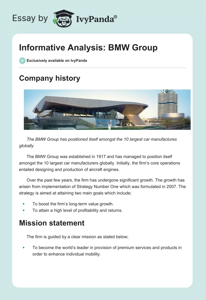 Informative Analysis: BMW Group. Page 1