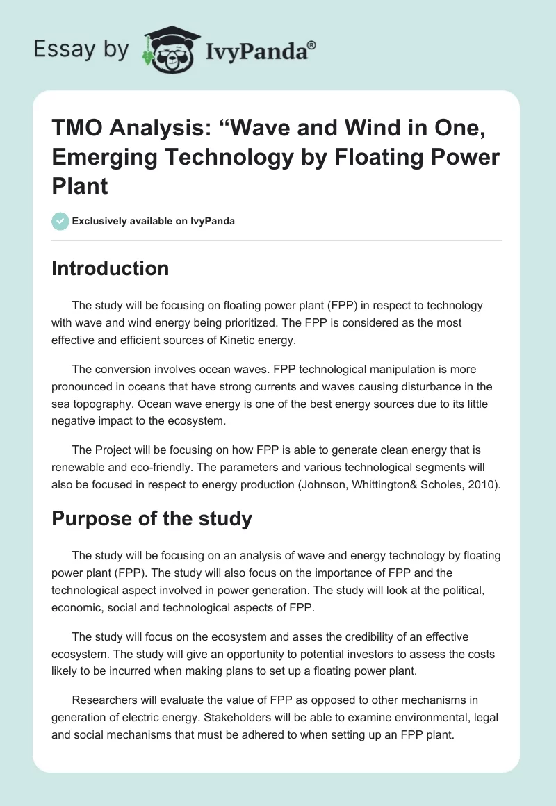 TMO Analysis: “Wave and Wind in One", Emerging Technology by Floating Power Plant. Page 1