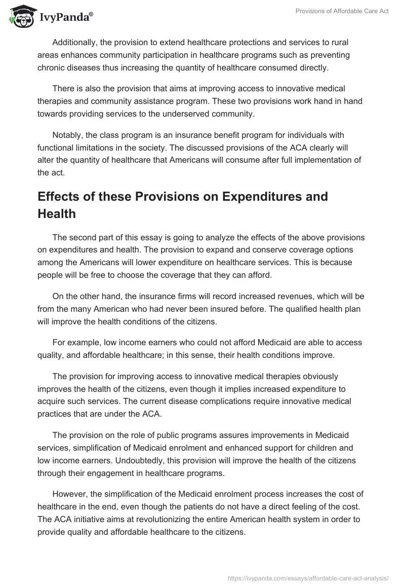 Provisions of Affordable Care Act. Page 2