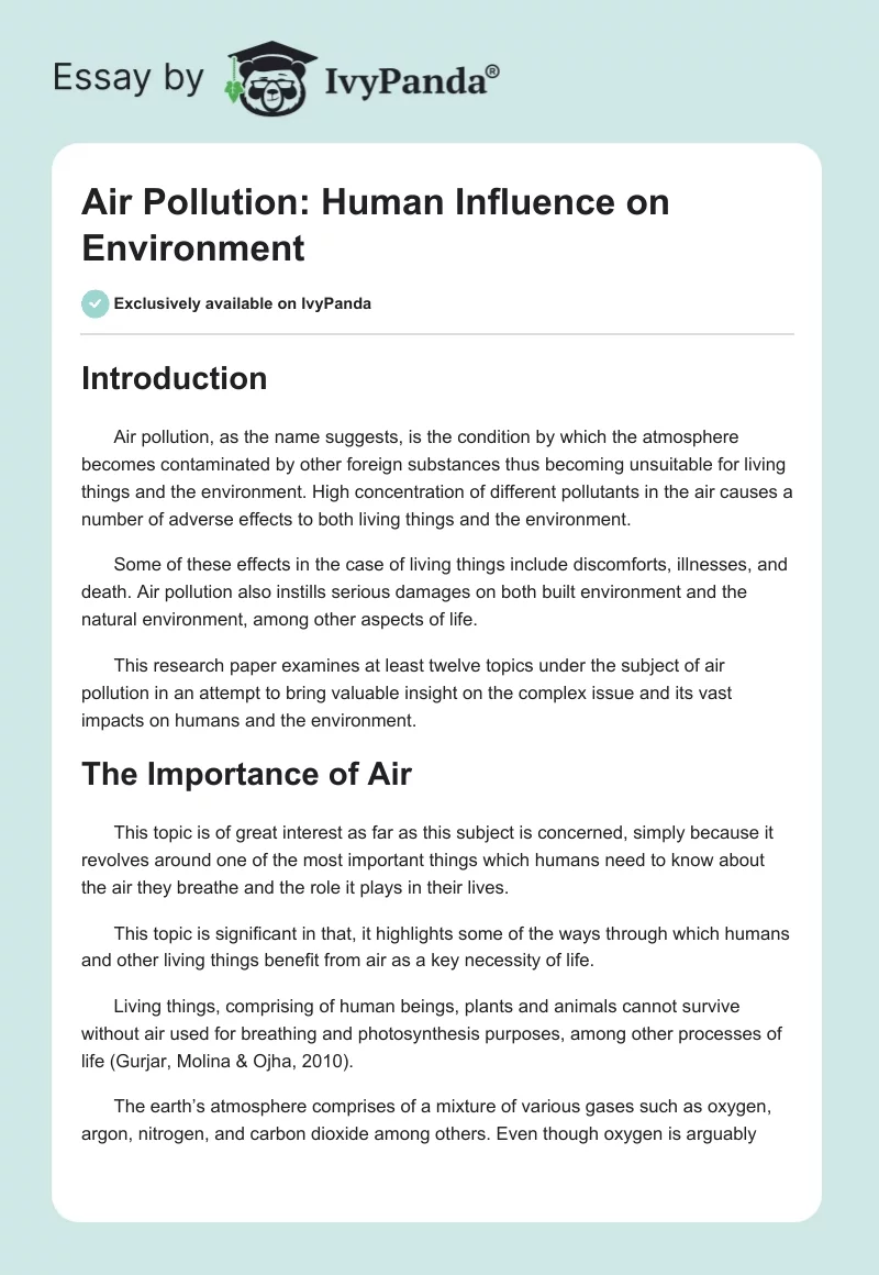 Air Pollution: Human Influence on Environment. Page 1
