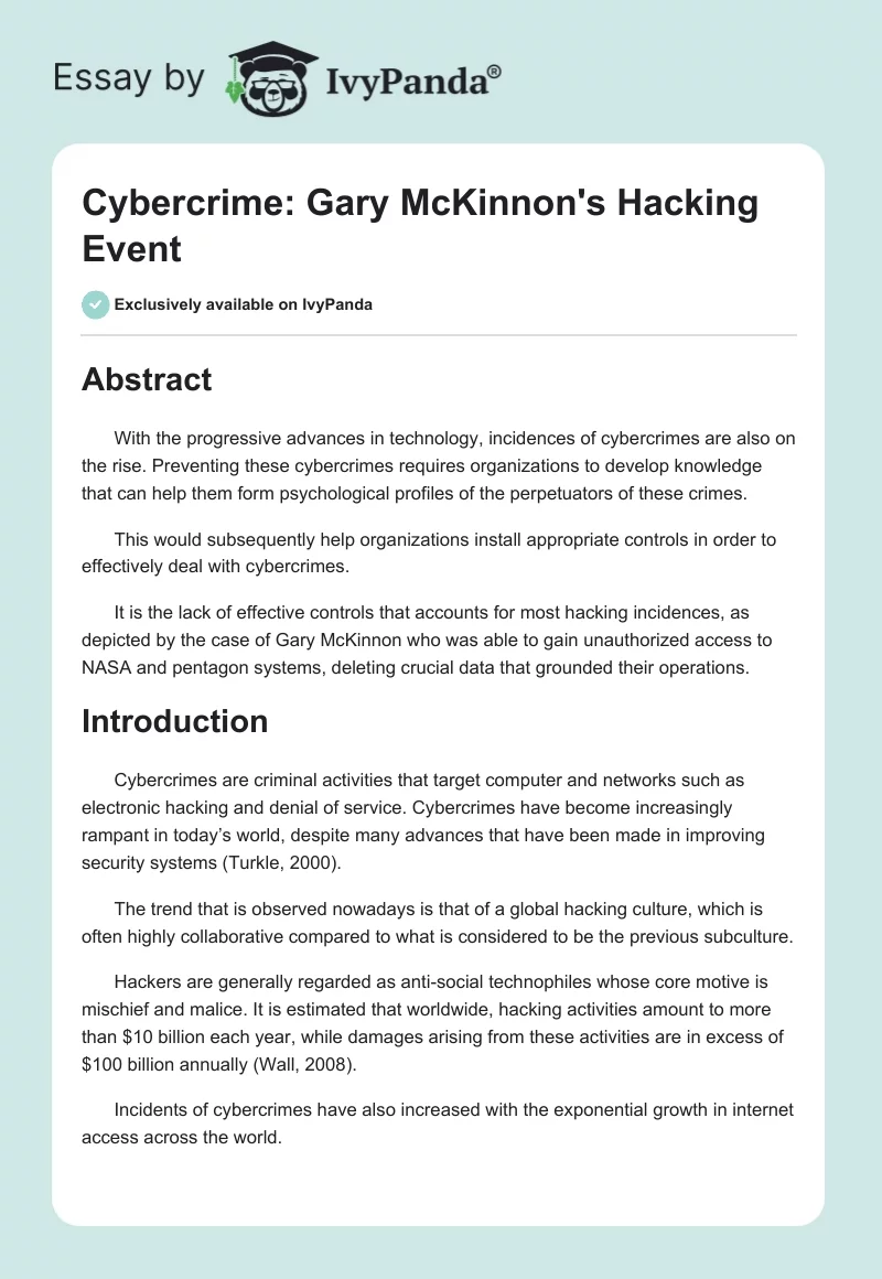 Cybercrime: Gary McKinnon's Hacking Event. Page 1