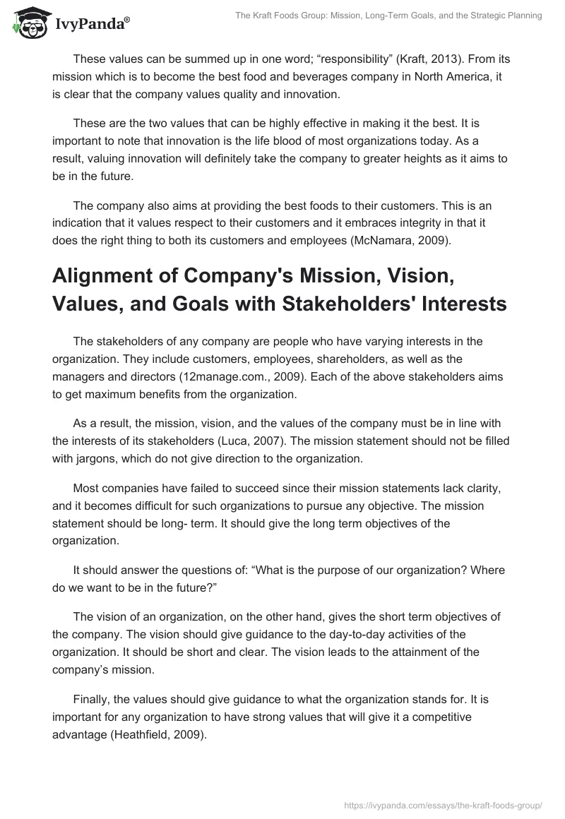 The Kraft Foods Group: Mission, Long-Term Goals, and the Strategic Planning. Page 3