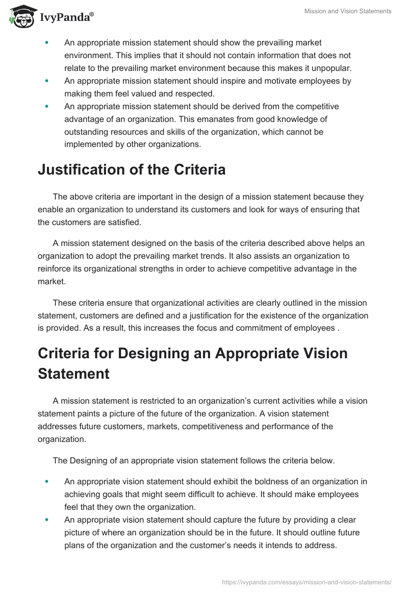 Mission and Vision Statements. Page 2