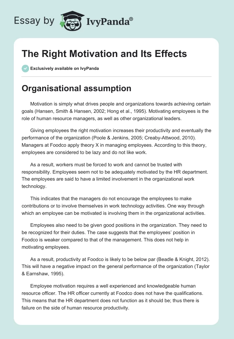 The Right Motivation and Its Effects. Page 1