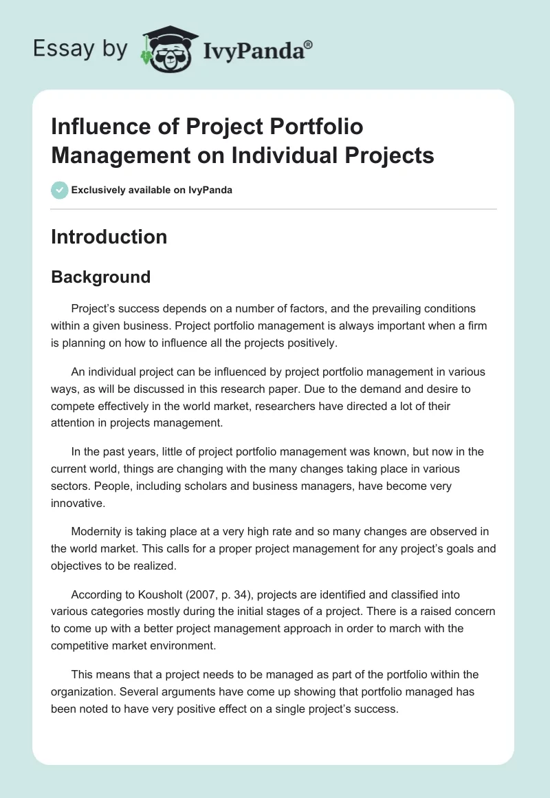 Influence of Project Portfolio Management on Individual Projects. Page 1