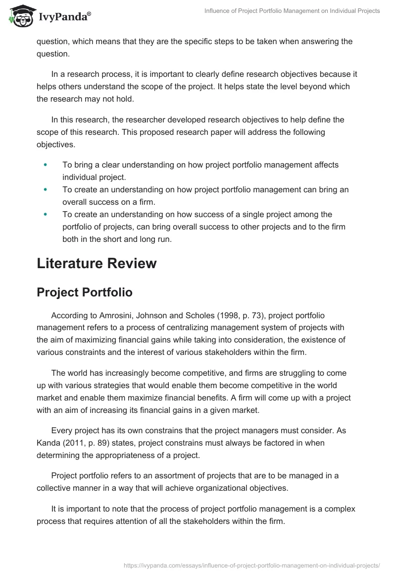 Influence of Project Portfolio Management on Individual Projects. Page 3