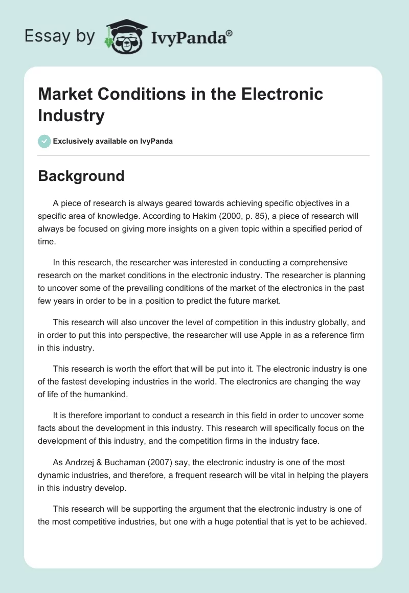 Market Conditions in the Electronic Industry. Page 1