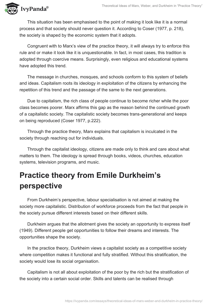 Theoretical Ideas of Marx, Weber, and Durkheim in “Practice Theory”. Page 2
