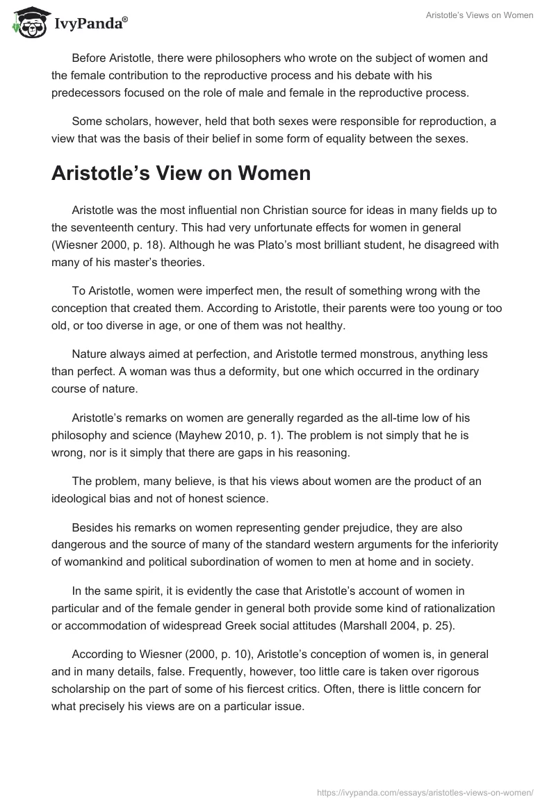 Aristotle’s Views on Women. Page 2