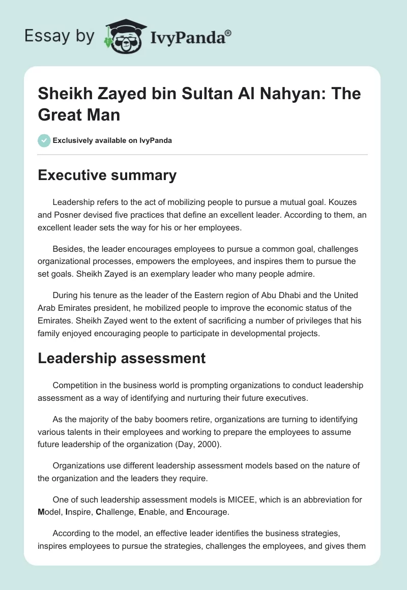 Sheikh Zayed bin Sultan Al Nahyan: The Great Man. Page 1