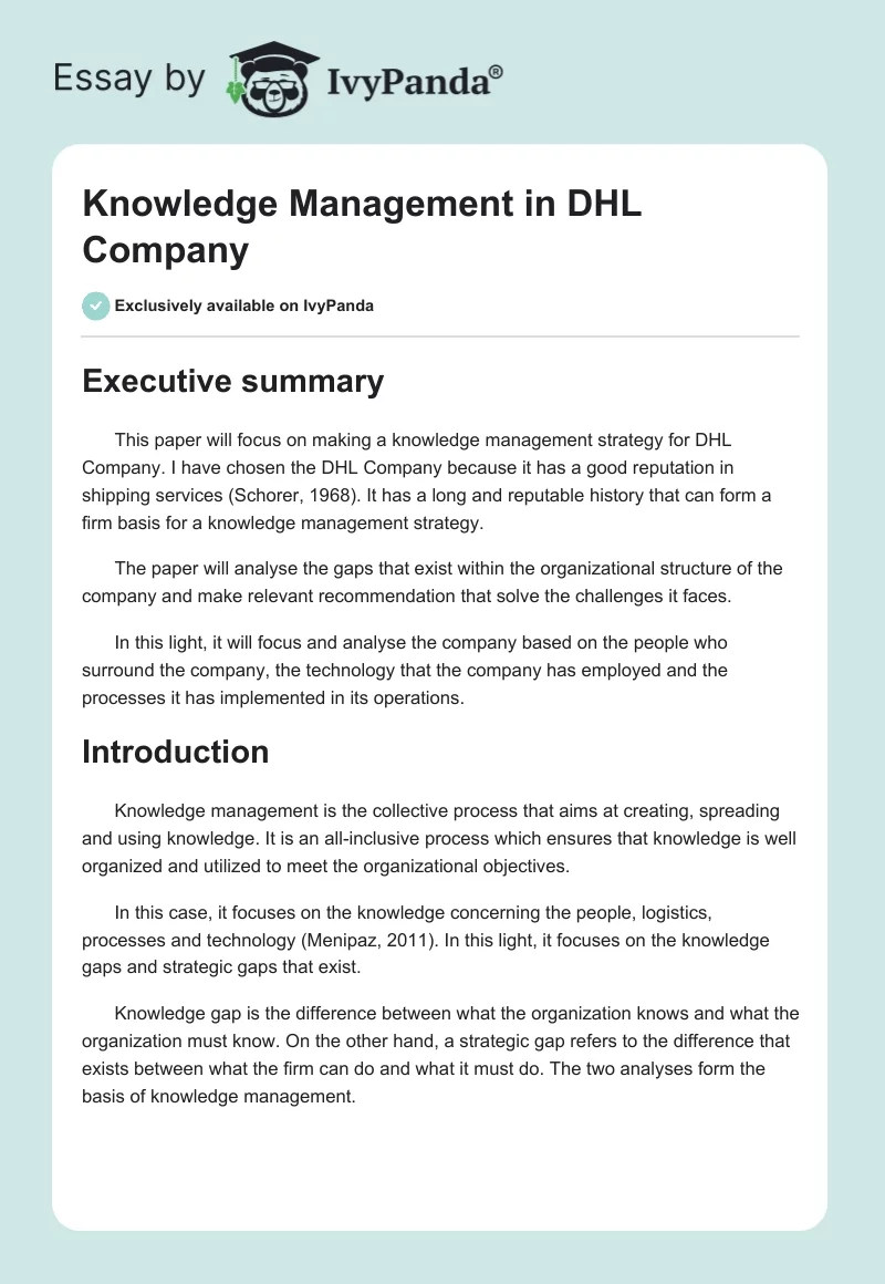 Knowledge Management in DHL Company. Page 1