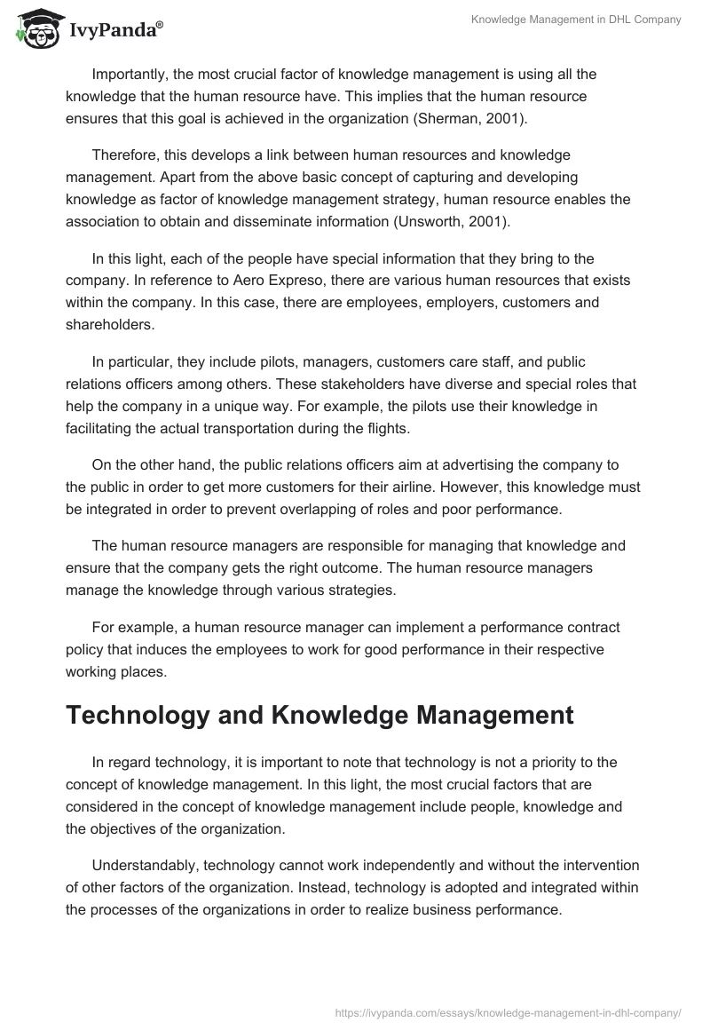 Knowledge Management in DHL Company. Page 3
