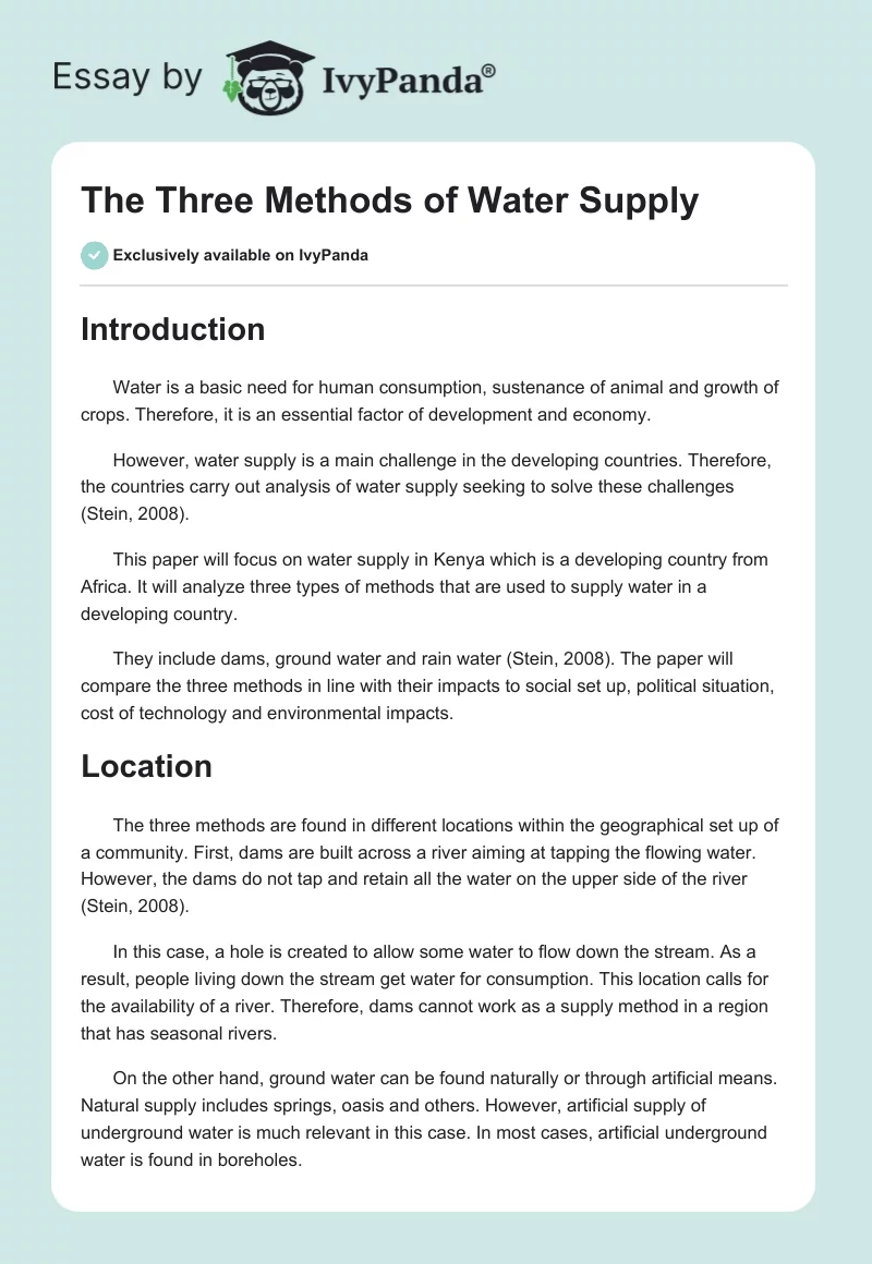The Three Methods of Water Supply. Page 1