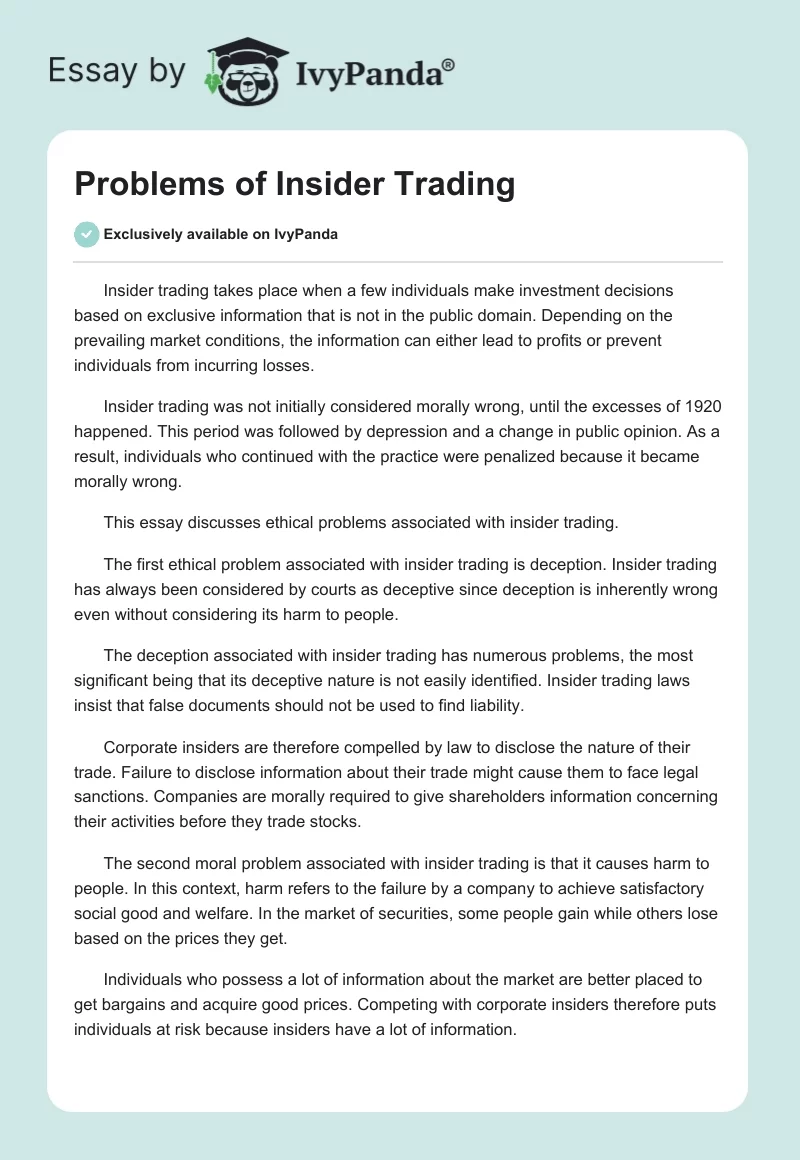 Problems of Insider Trading. Page 1