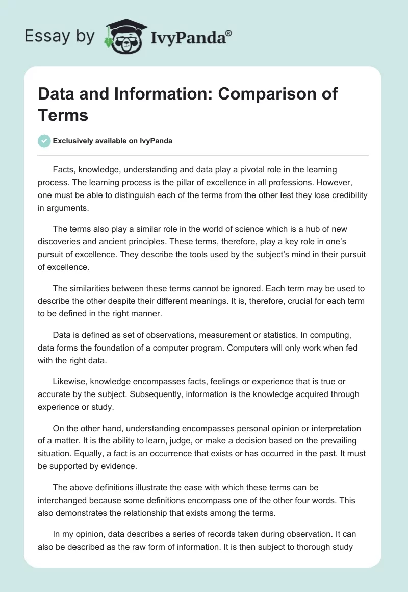 Data and Information: Comparison of Terms. Page 1