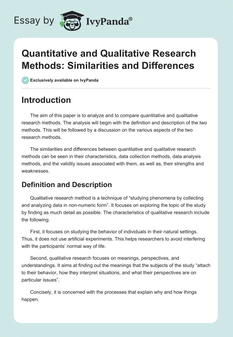 Quantitative and Qualitative Research Methods: Similarities and Differences. Page 1