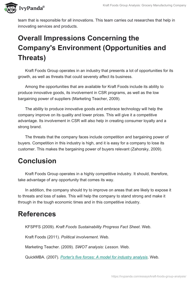 Kraft Foods Group Analysis: Grocery Manufacturing Company. Page 5