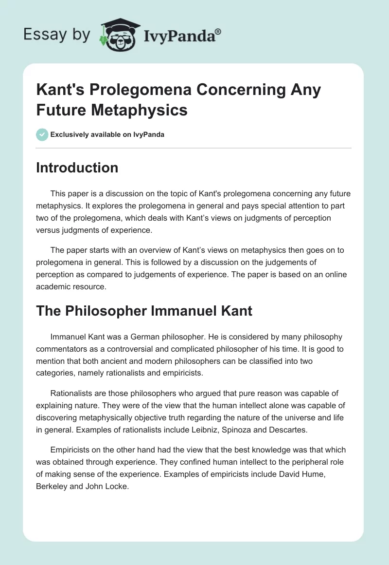 Kant's Prolegomena Concerning Any Future Metaphysics. Page 1