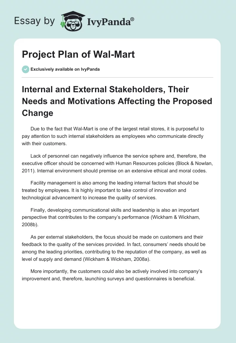 Project Plan of Wal-Mart. Page 1